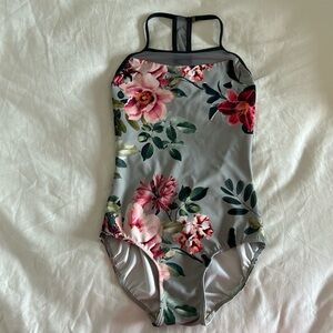 Eleve grey floral printed halter style leotard size medium